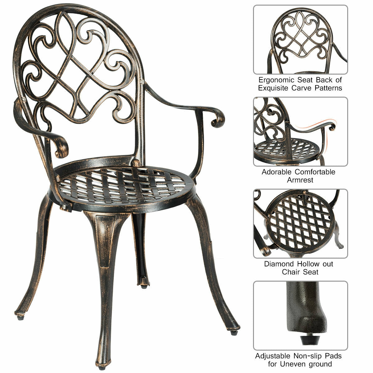 3 Pieces Outdoor Set Patio Bistro with Attached Removable Ice Bucket, Bronze Patio Conversation Sets at Gallery Canada