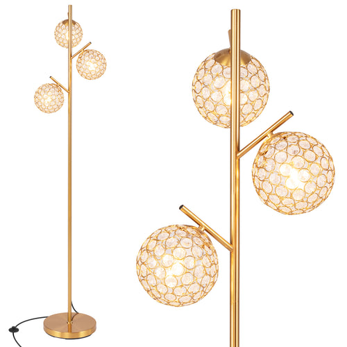 3-Globe Floor Lamp with Foot Switch and 3 E26 Bulb Bases, Golden