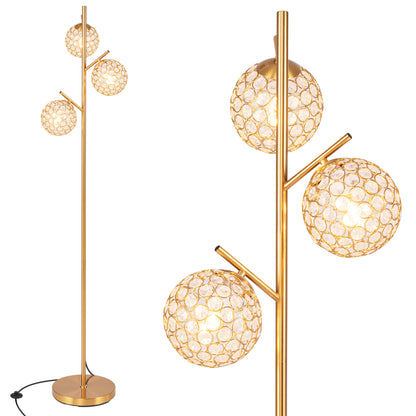 Lampadaire 3-Globe avec interrupteur au pied, doré
