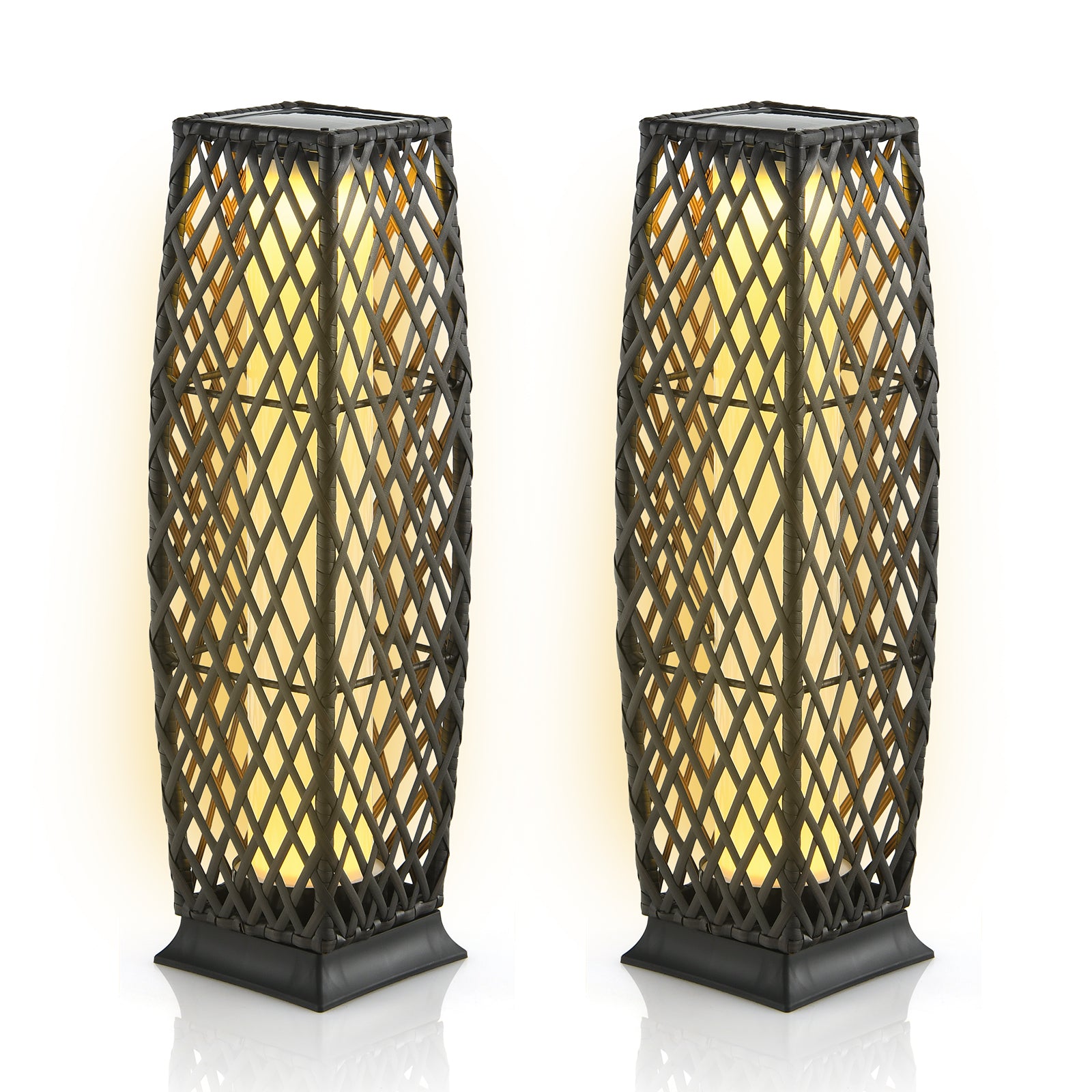 Solar-Powered Diamond Wicker Floor Lamp, 2 Pieces, Brown Table & Floor Lamps Brown at Gallery Canada
