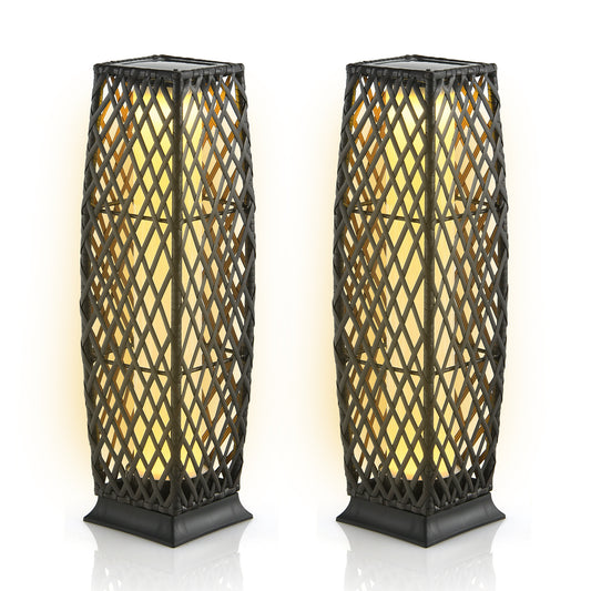 Solar-Powered Diamond Wicker Floor Lamp, 2 Pieces, Brown Table & Floor Lamps Brown at Gallery Canada