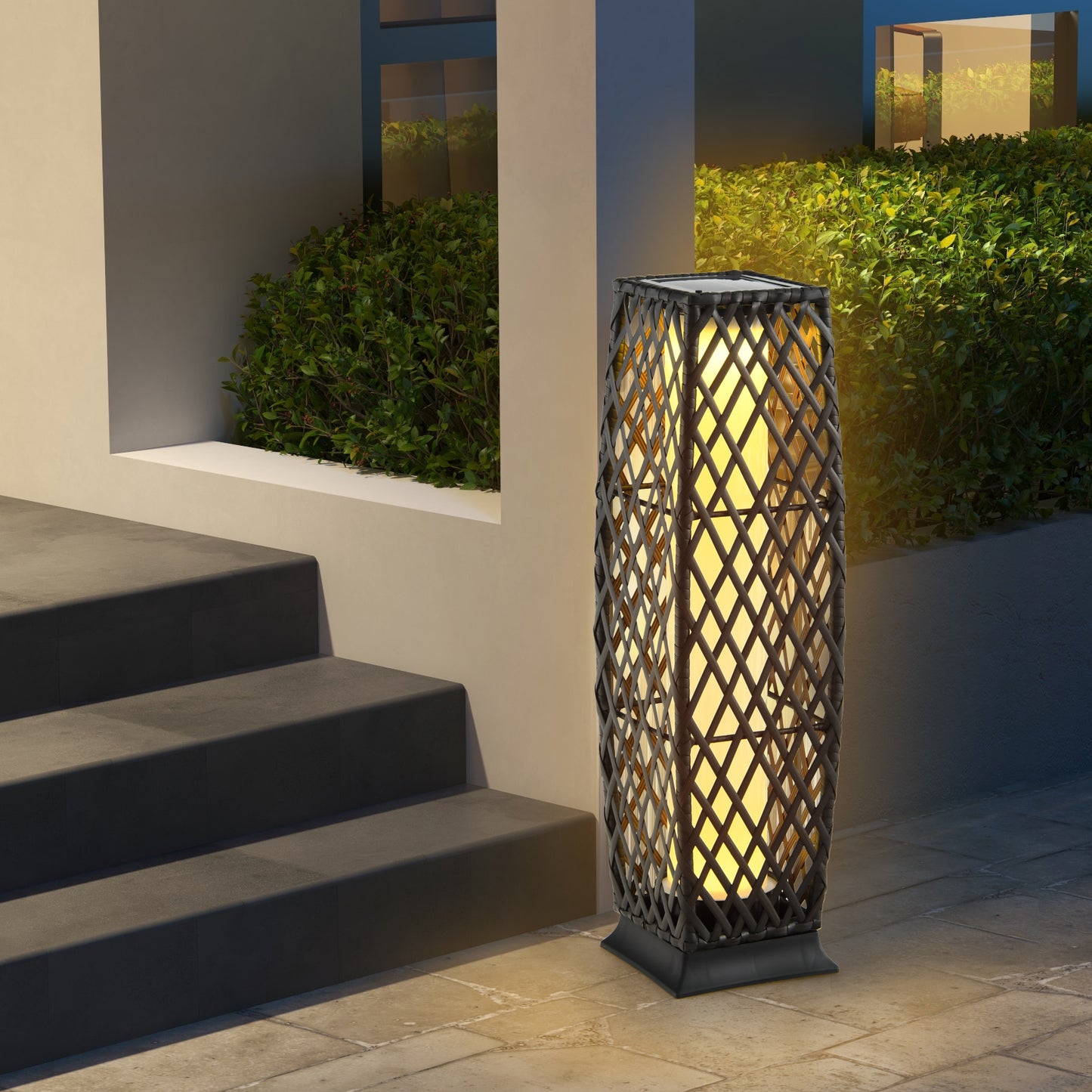 Solar-Powered Diamond Wicker Floor Lamp, 2 Pieces, Brown Table & Floor Lamps at Gallery Canada