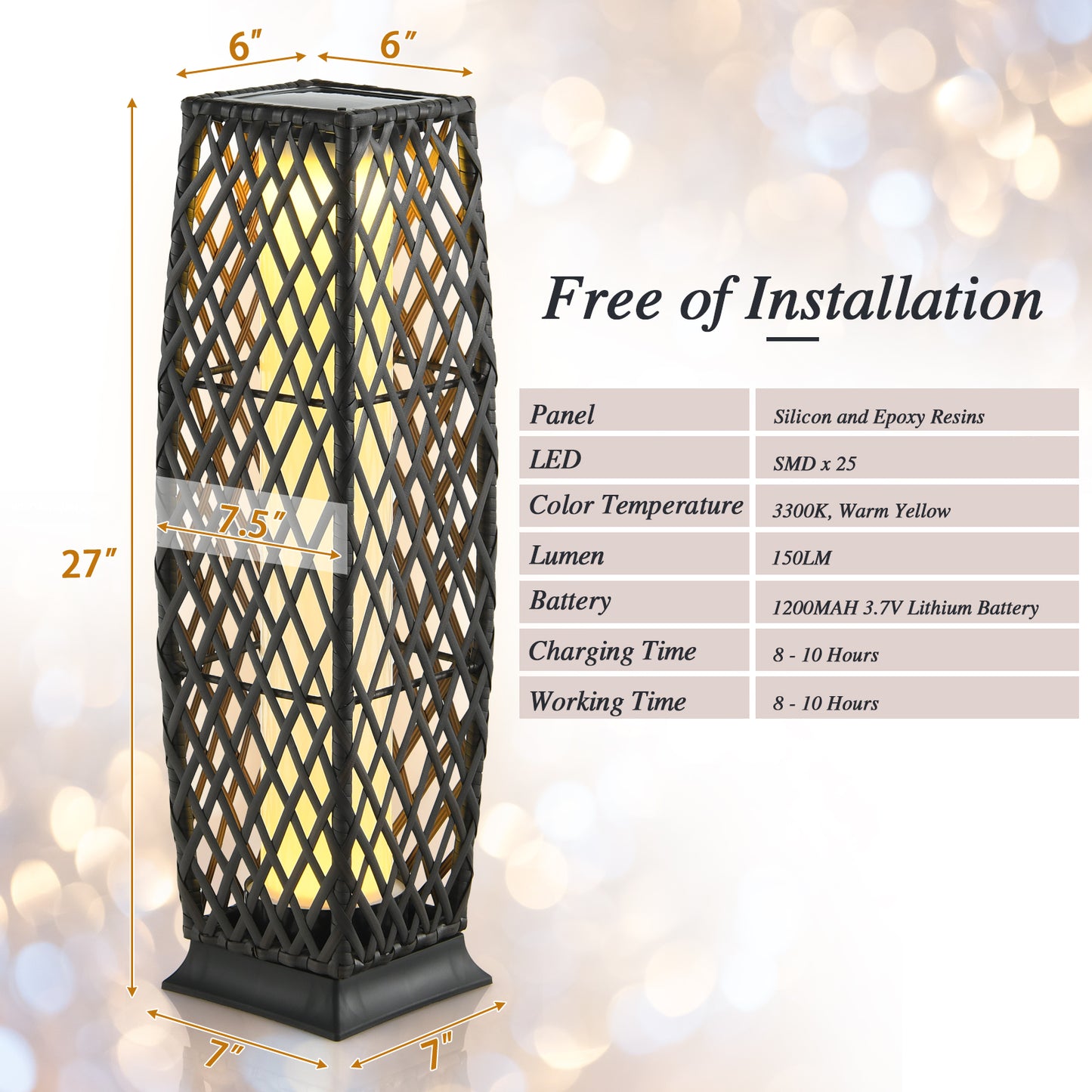 Solar-Powered Diamond Wicker Floor Lamp, 2 Pieces, Brown Table & Floor Lamps at Gallery Canada