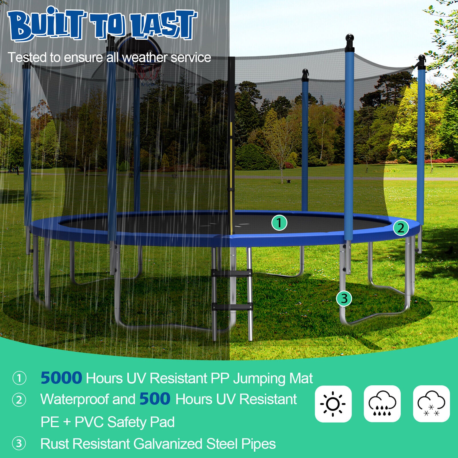 Outdoor Recreational Trampoline with Ladder and Enclosure Net-12 ft, Black Trampolines at Gallery Canada