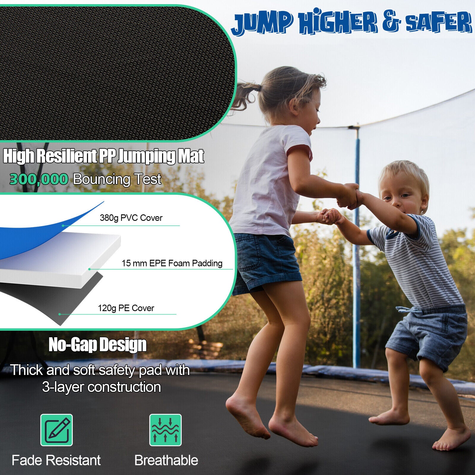 Outdoor Recreational Trampoline with Ladder and Enclosure Net-12 ft, Black Trampolines at Gallery Canada