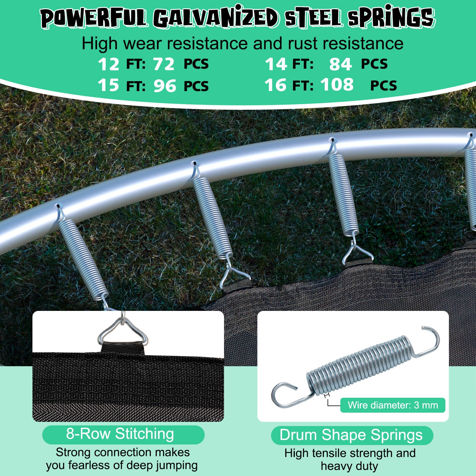 Outdoor Recreational Trampoline with Ladder and Enclosure Net-12 ft, Black Trampolines at Gallery Canada