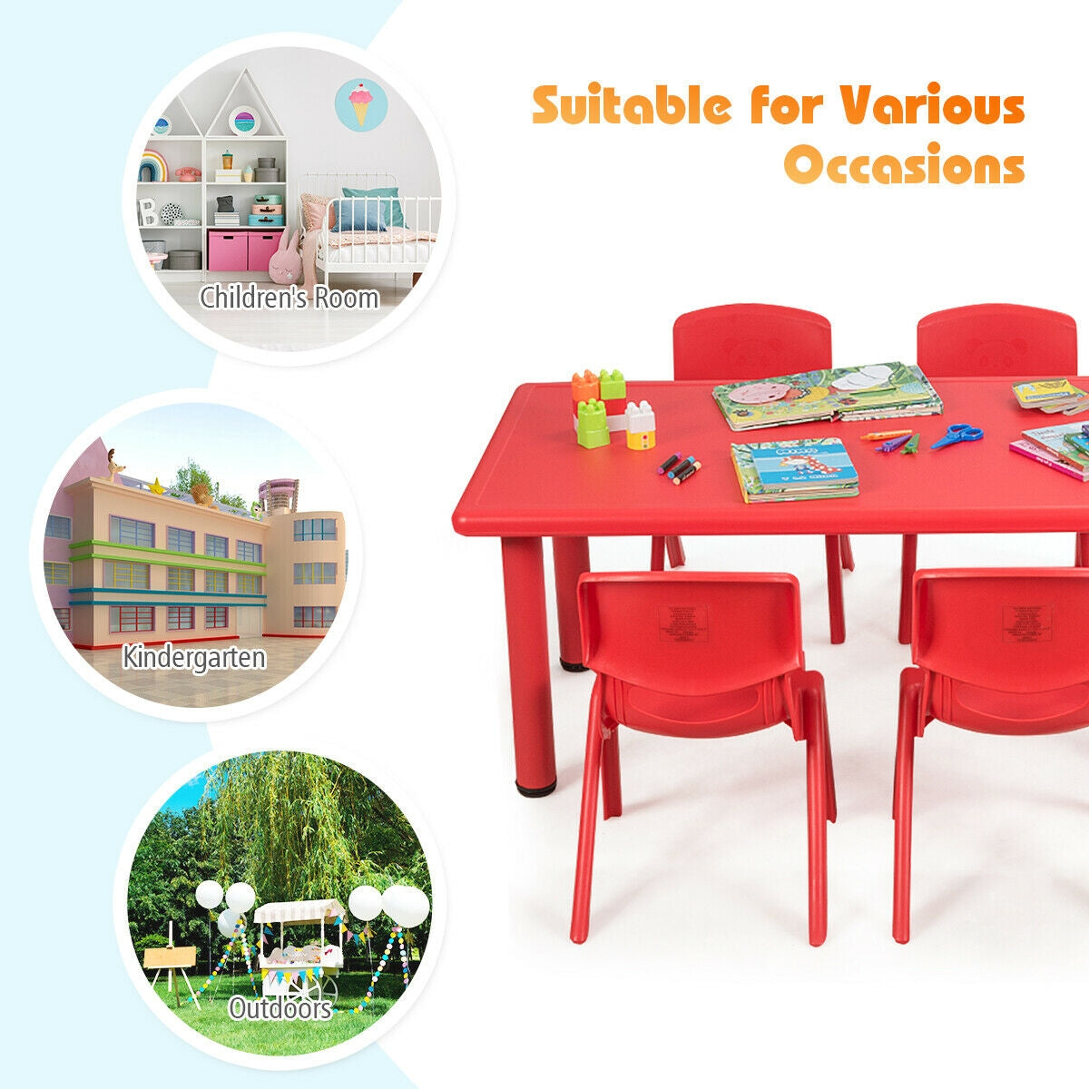 Kids Plastic Rectangular Table, Red Kids Table & Chair Sets at Gallery Canada