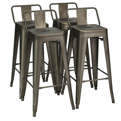30 Inch Set of 4 Metal Counter Height Barstools with Low Back and Rubber Feet, Dark Brown Bar Stools Dark Brown at Gallery Canada