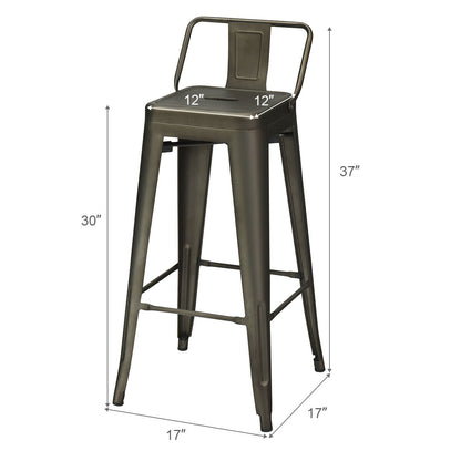 30 Inch Set of 4 Metal Counter Height Barstools with Low Back and Rubber Feet, Dark Brown Bar Stools at Gallery Canada