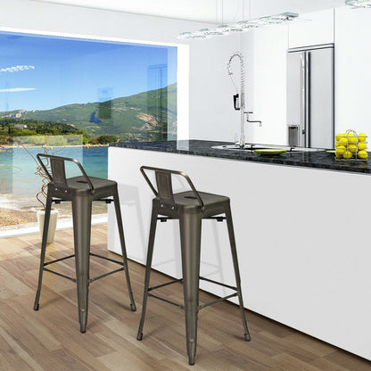 30 Inch Set of 4 Metal Counter Height Barstools with Low Back and Rubber Feet, Dark Brown Bar Stools at Gallery Canada