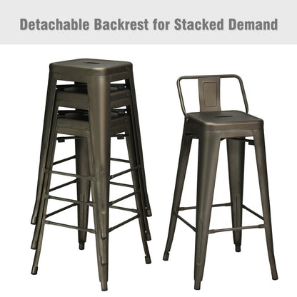 30 Inch Set of 4 Metal Counter Height Barstools with Low Back and Rubber Feet, Dark Brown Bar Stools at Gallery Canada