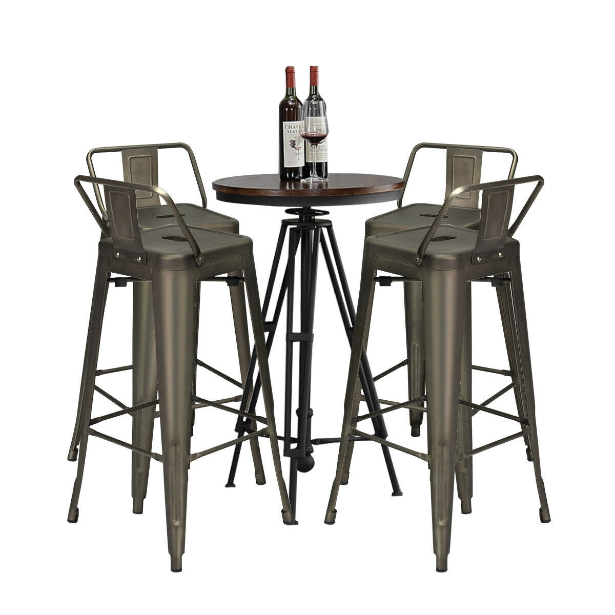30 Inch Set of 4 Metal Counter Height Barstools with Low Back and Rubber Feet, Dark Brown Bar Stools at Gallery Canada