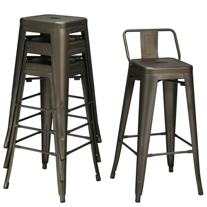 30 Inch Set of 4 Metal Counter Height Barstools with Low Back and Rubber Feet, Dark Brown Bar Stools at Gallery Canada