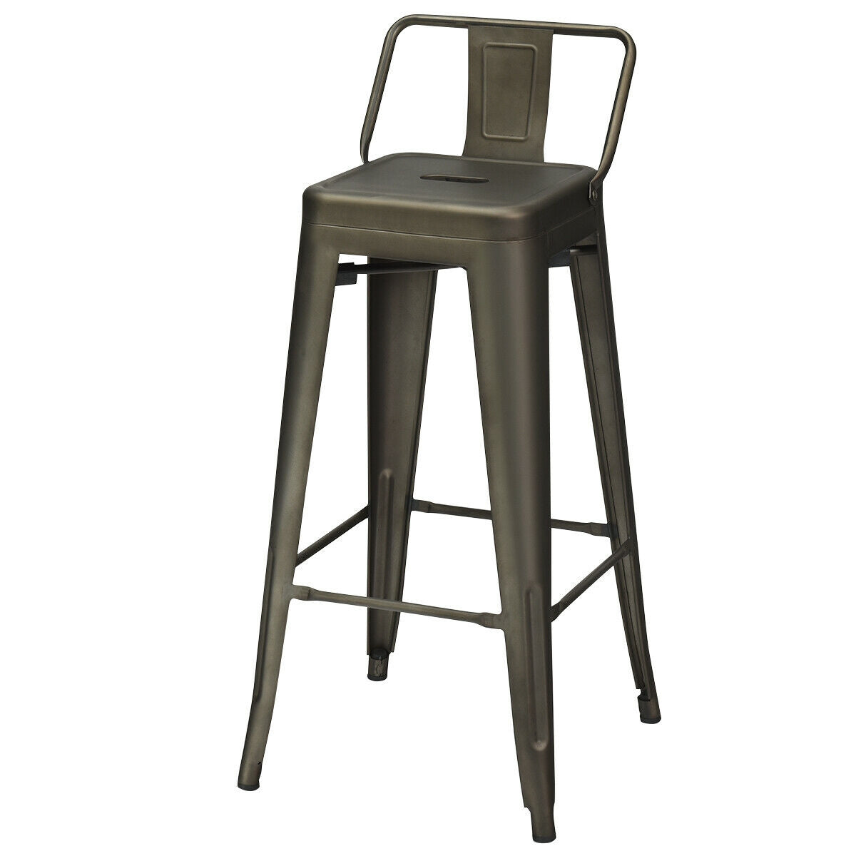 30 Inch Set of 4 Metal Counter Height Barstools with Low Back and Rubber Feet, Dark Brown Bar Stools at Gallery Canada