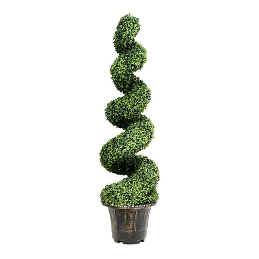 4 Feet Artificial Boxwood Spiral Green Leaves Tree, Green