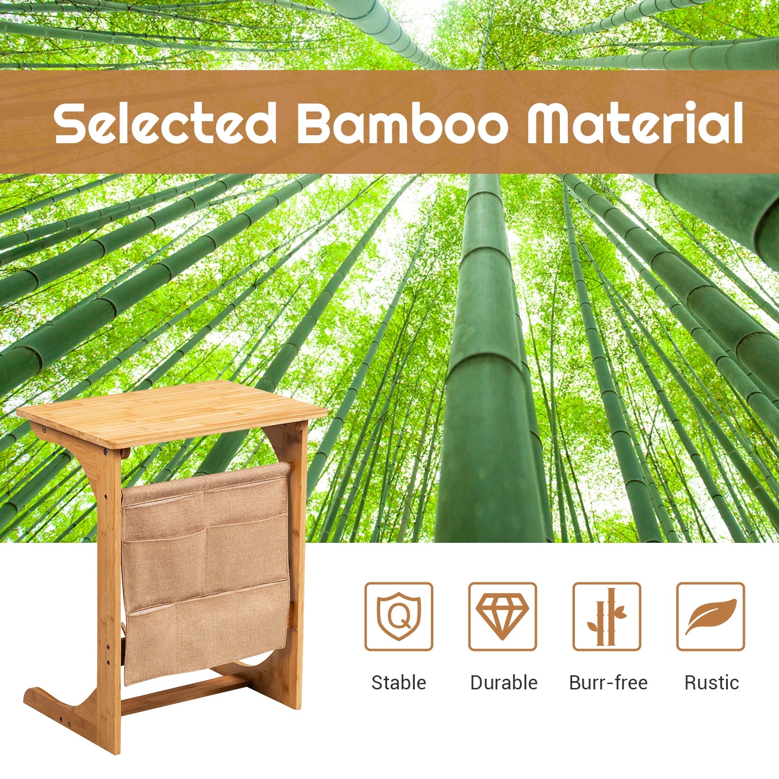 Bamboo Sofa Table End Table Bedside Table with Storage Bag, Natural End & Side Tables at Gallery Canada