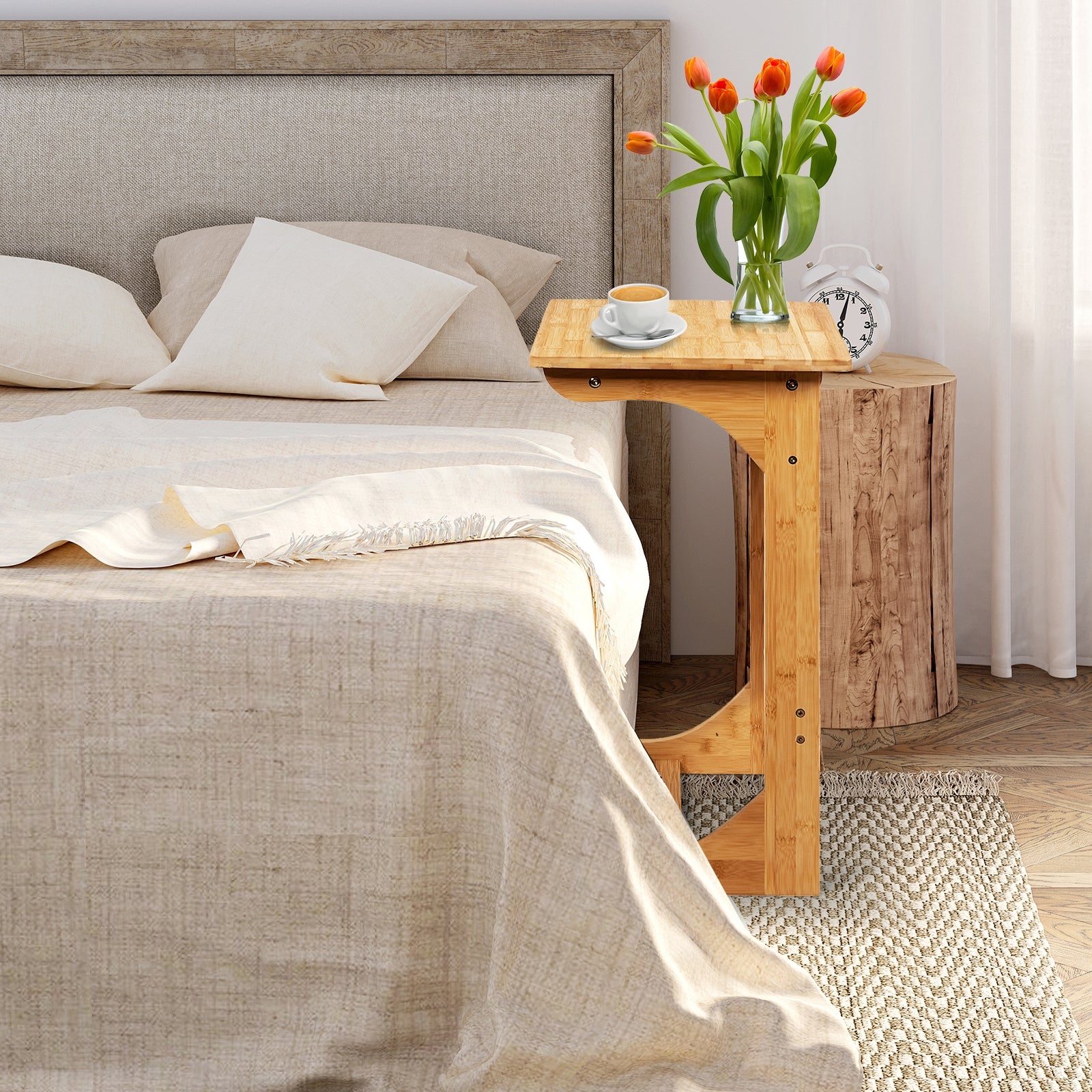 Bamboo Sofa Table End Table Bedside Table with Storage Bag, Natural End & Side Tables at Gallery Canada