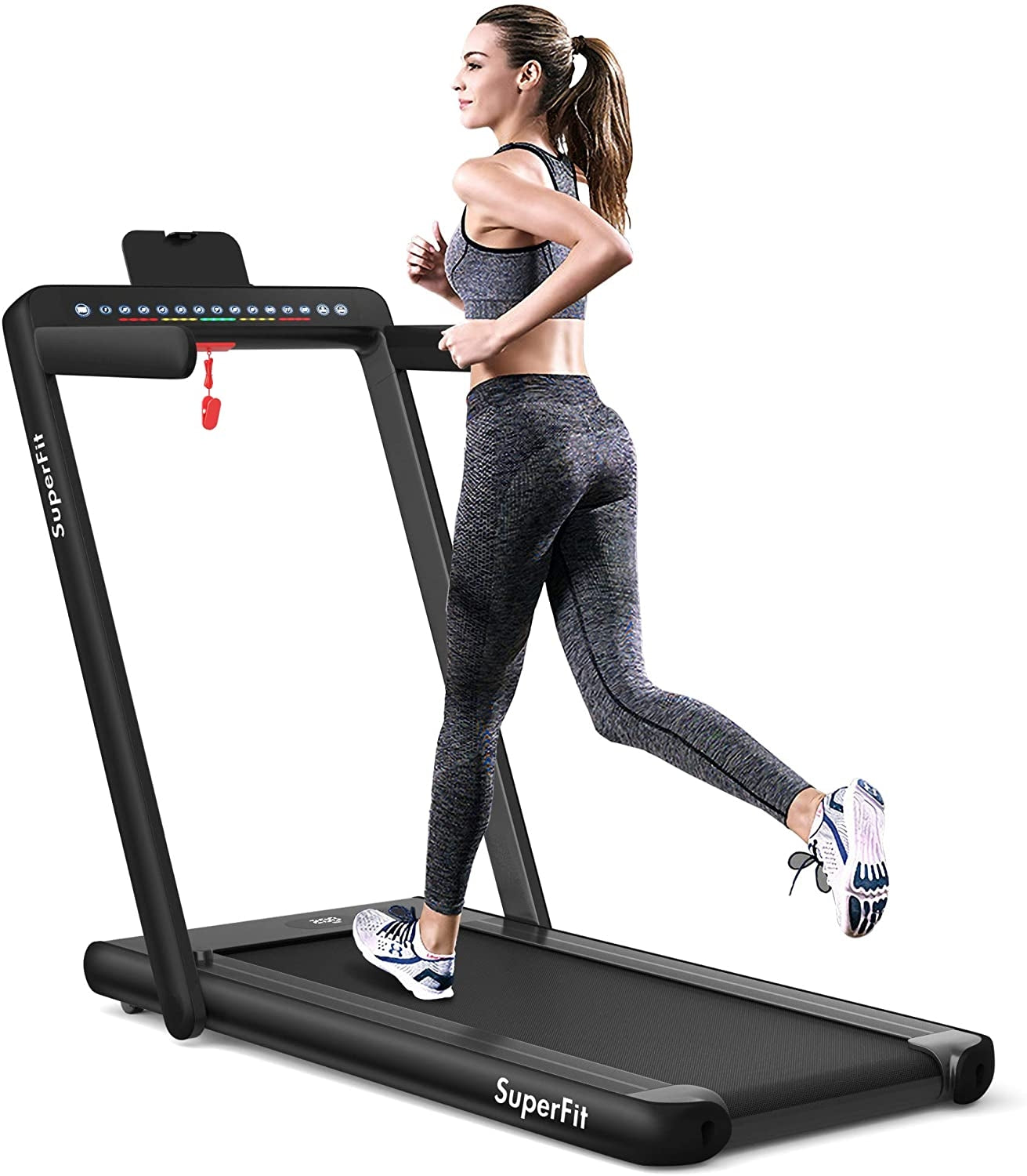 2-in-1 Electric Motorized Folding Treadmill with Dual Display, Black Treadmills at Gallery Canada