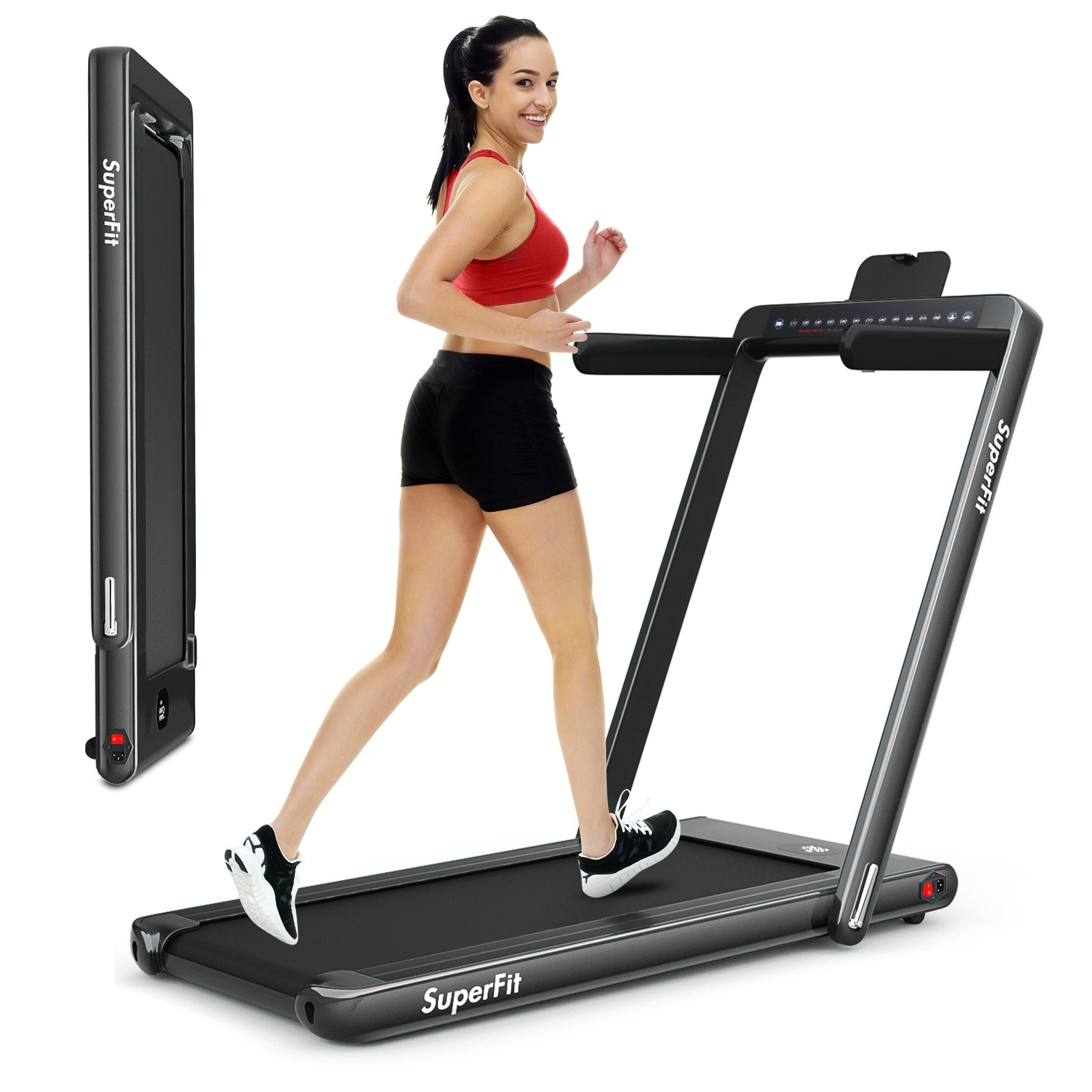 2-in-1 Electric Motorized Folding Treadmill with Dual Display, Black Treadmills at Gallery Canada