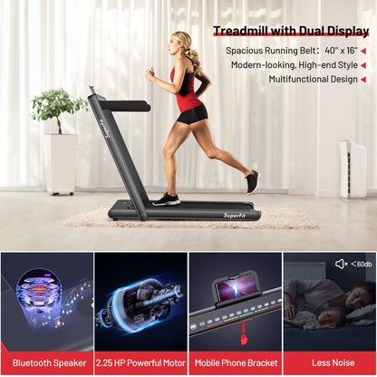 2-in-1 Electric Motorized Folding Treadmill with Dual Display, Black Treadmills at Gallery Canada