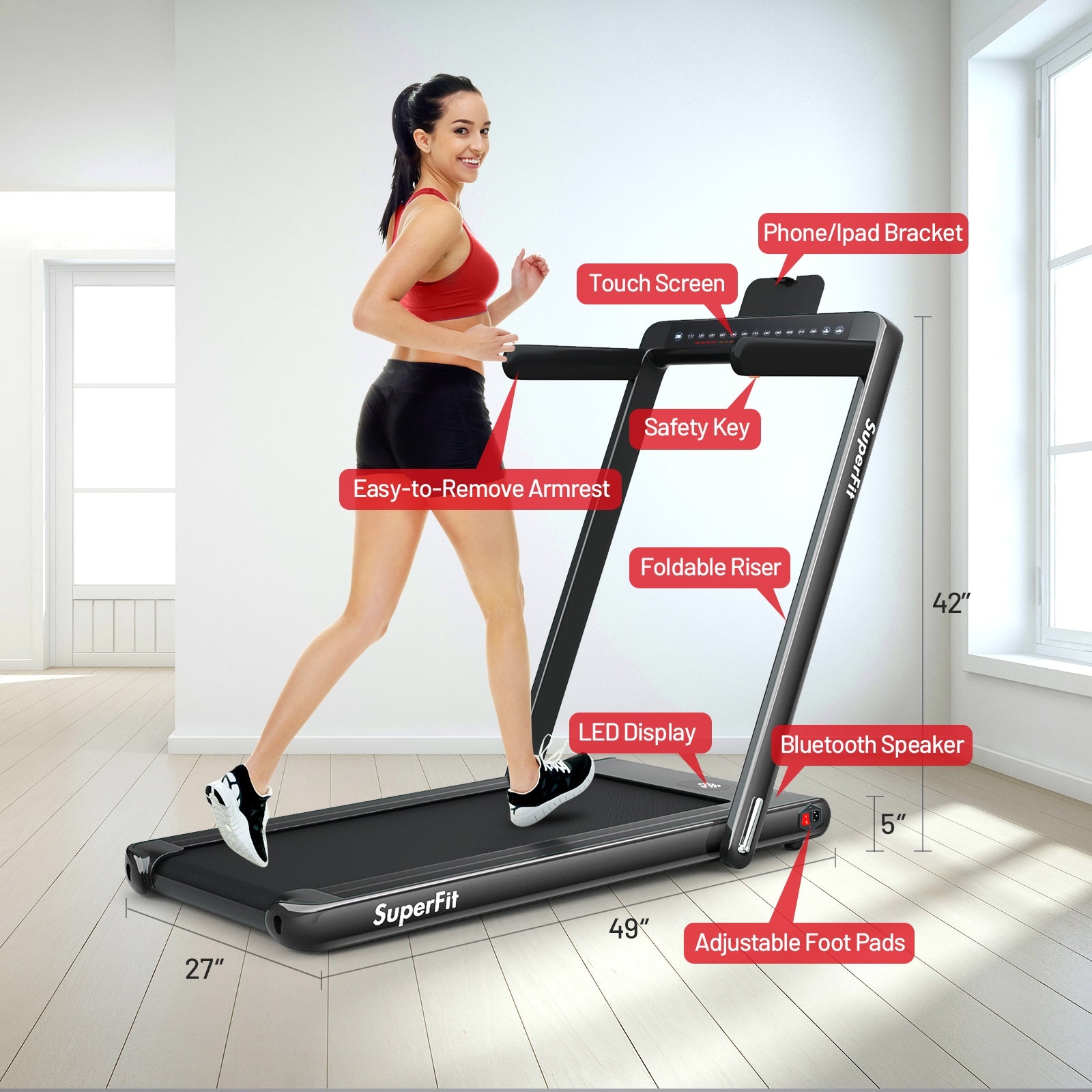 2-in-1 Electric Motorized Folding Treadmill with Dual Display, Black Treadmills at Gallery Canada