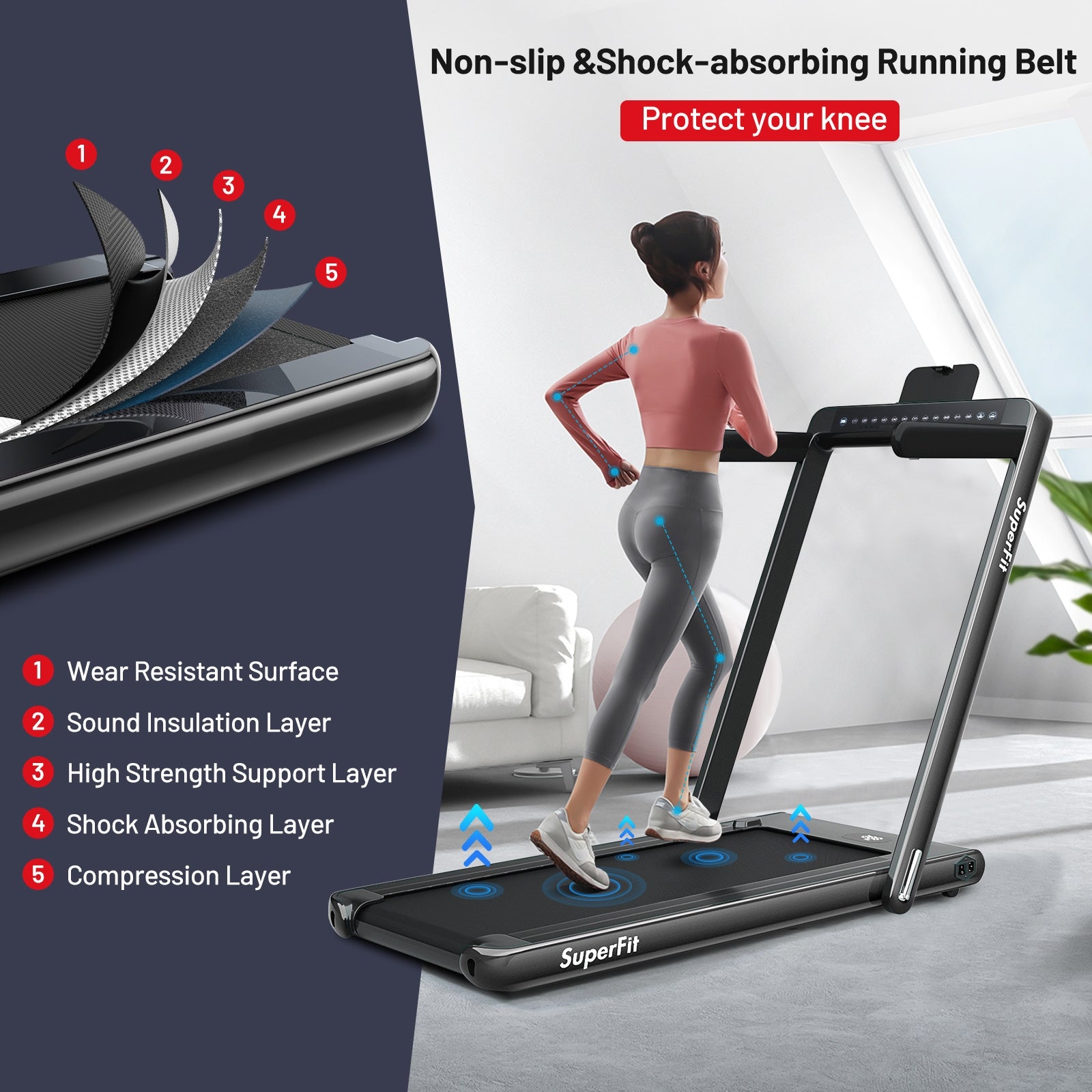 2-in-1 Electric Motorized Folding Treadmill with Dual Display, Black Treadmills at Gallery Canada
