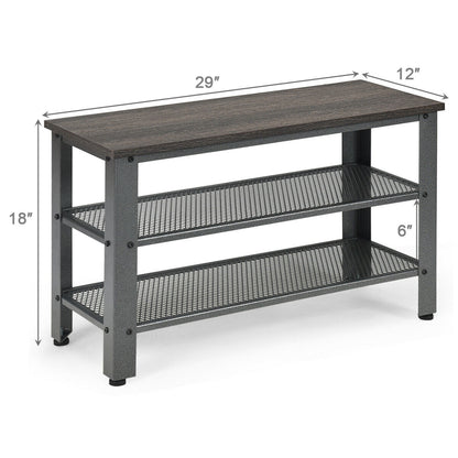 Banc industriel à étagères à chaussures à 3 niveaux, Noir