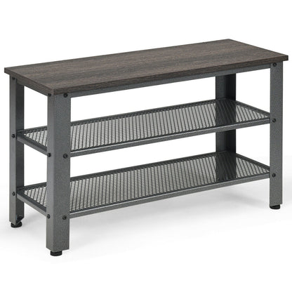 Banc industriel à étagères à chaussures à 3 niveaux, Noir