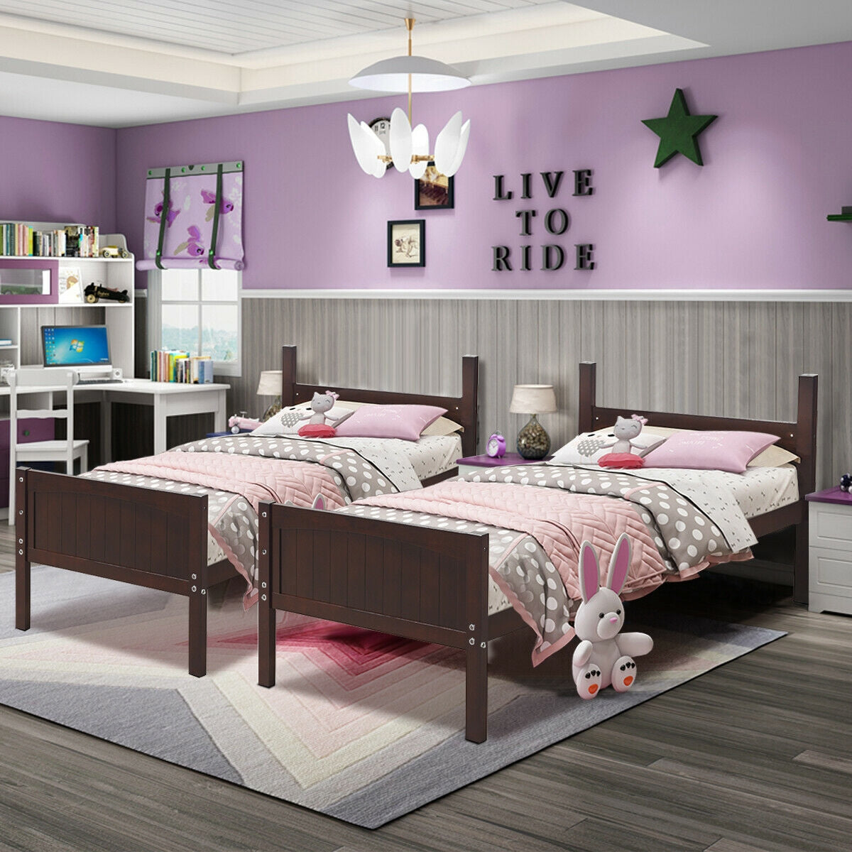 Twin Size Wooden Bunk Beds Convertible 2 Individual Beds, Brown Bunk Bed Frame at Gallery Canada