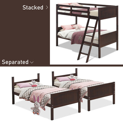 Twin Size Wooden Bunk Beds Convertible 2 Individual Beds, Brown Bunk Bed Frame at Gallery Canada