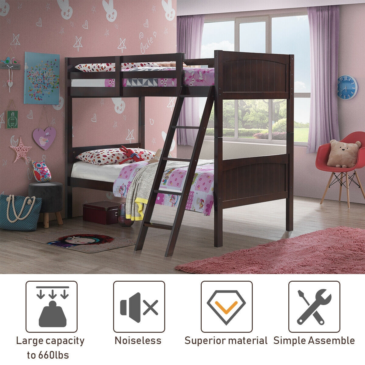 Twin Size Wooden Bunk Beds Convertible 2 Individual Beds, Brown Bunk Bed Frame at Gallery Canada