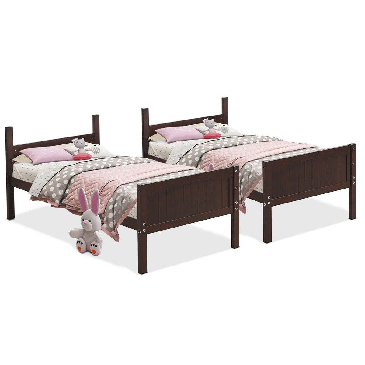 Twin Size Wooden Bunk Beds Convertible 2 Individual Beds, Brown Bunk Bed Frame at Gallery Canada
