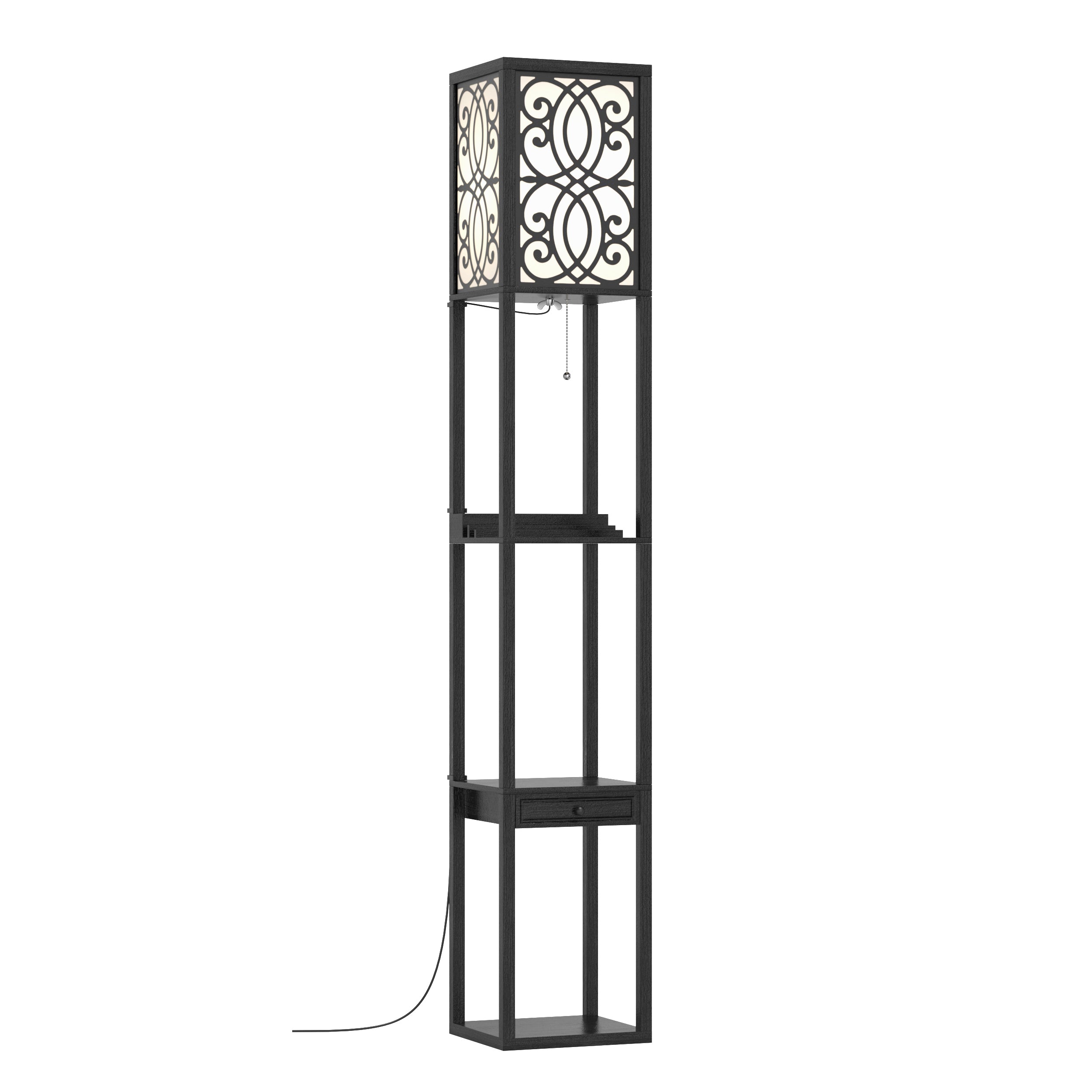 Modern Standing Shelf Lamp, 1 Outlet 2 USB Ports, Black Table & Floor Lamps Black at Gallery Canada