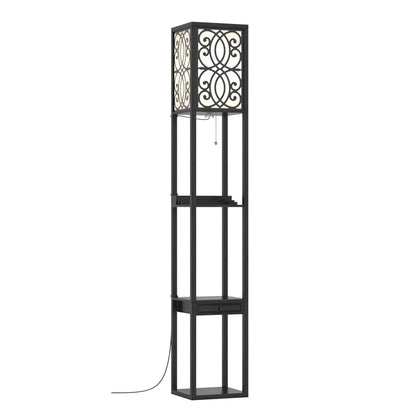 Modern Standing Shelf Lamp, 1 Outlet 2 USB Ports, Black Table & Floor Lamps Black at Gallery Canada