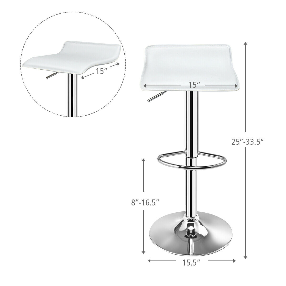 Set of 2 Adjustable PU Leather Backless Bar Stools, White Bar Stools at Gallery Canada