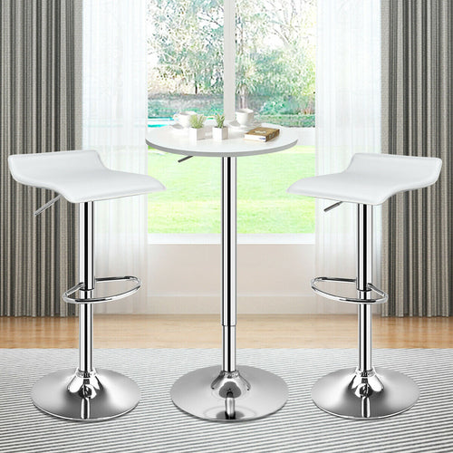 Set of 2 Adjustable PU Leather Backless Bar Stools, White