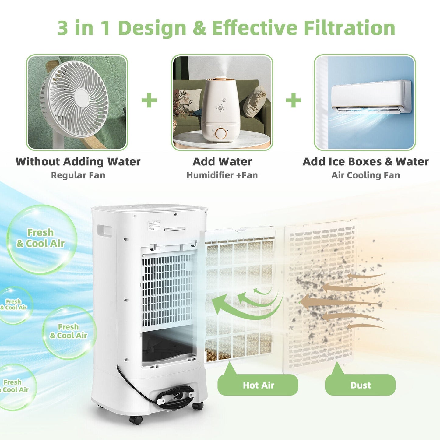 4-In-1 Portable Evaporative Air Cooler, Timer, 3 Modes, White Air Coolers at Gallery Canada