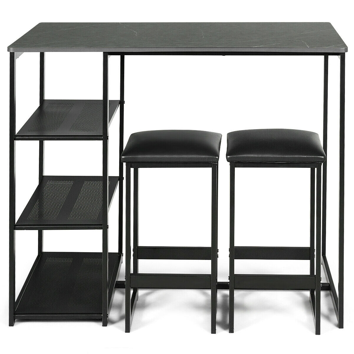 3 pcs Dining Set with Faux Marble Top Table and 2 Stools, Black Dining Room Sets at Gallery Canada