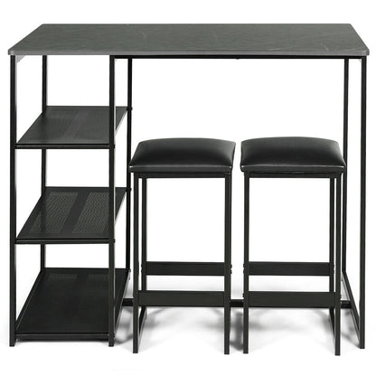 3 pcs Dining Set with Faux Marble Top Table and 2 Stools, Black Dining Room Sets at Gallery Canada