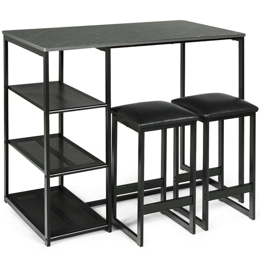 3 Pcs Dining Set, Faux Marble Table, 2 Stools, Black Dining Room Sets Black at Gallery Canada