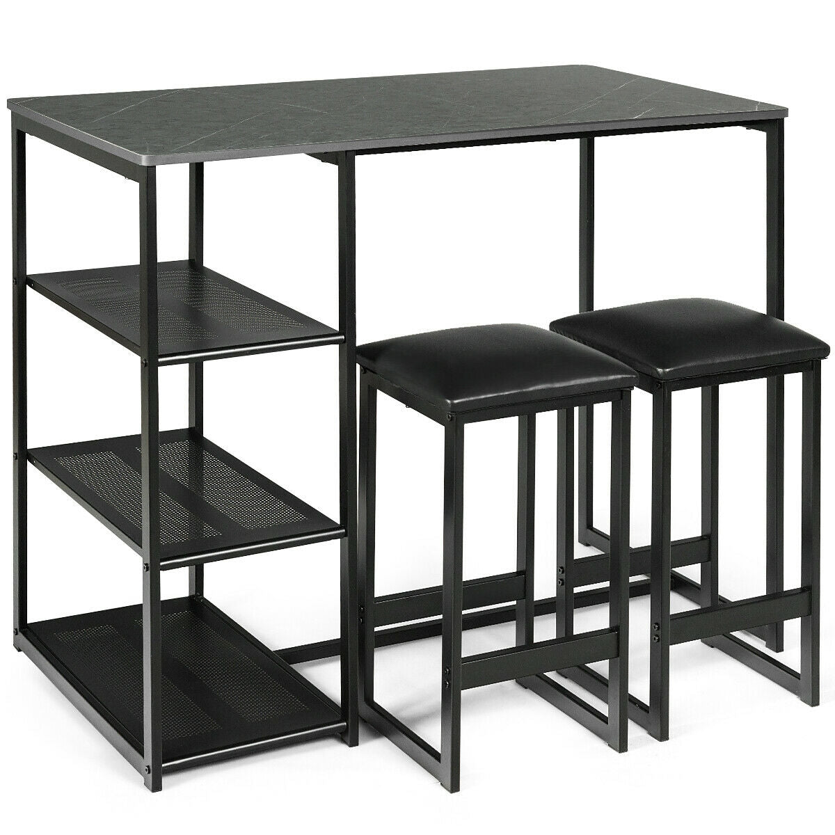 3 Pcs Dining Set, Faux Marble Table, 2 Stools, Black Dining Room Sets Black at Gallery Canada