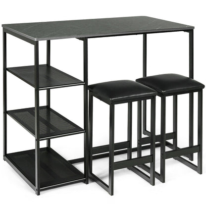 3 Pcs Dining Set, Faux Marble Table, 2 Stools, Black Dining Room Sets Black at Gallery Canada