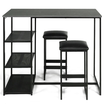 3 pcs Dining Set with Faux Marble Top Table and 2 Stools, Black Dining Room Sets at Gallery Canada