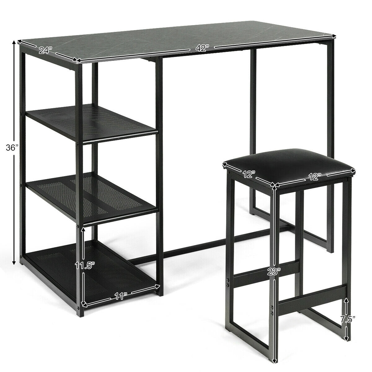 3 pcs Dining Set with Faux Marble Top Table and 2 Stools, Black Dining Room Sets at Gallery Canada