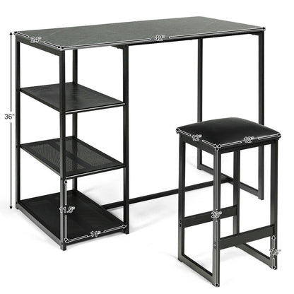 3 pcs Dining Set with Faux Marble Top Table and 2 Stools, Black Dining Room Sets at Gallery Canada