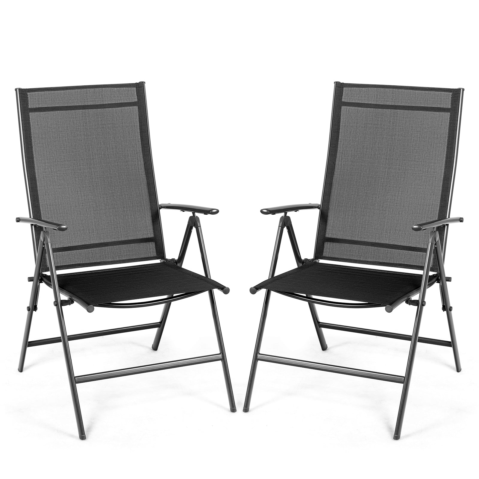 Set of 2 Adjustable Portable Patio Folding Dining Chair Recliners, Black Patio Dining Chairs at Gallery Canada