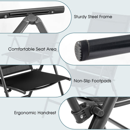 Set of 2 Adjustable Portable Patio Folding Dining Chair Recliners, Black Patio Dining Chairs at Gallery Canada