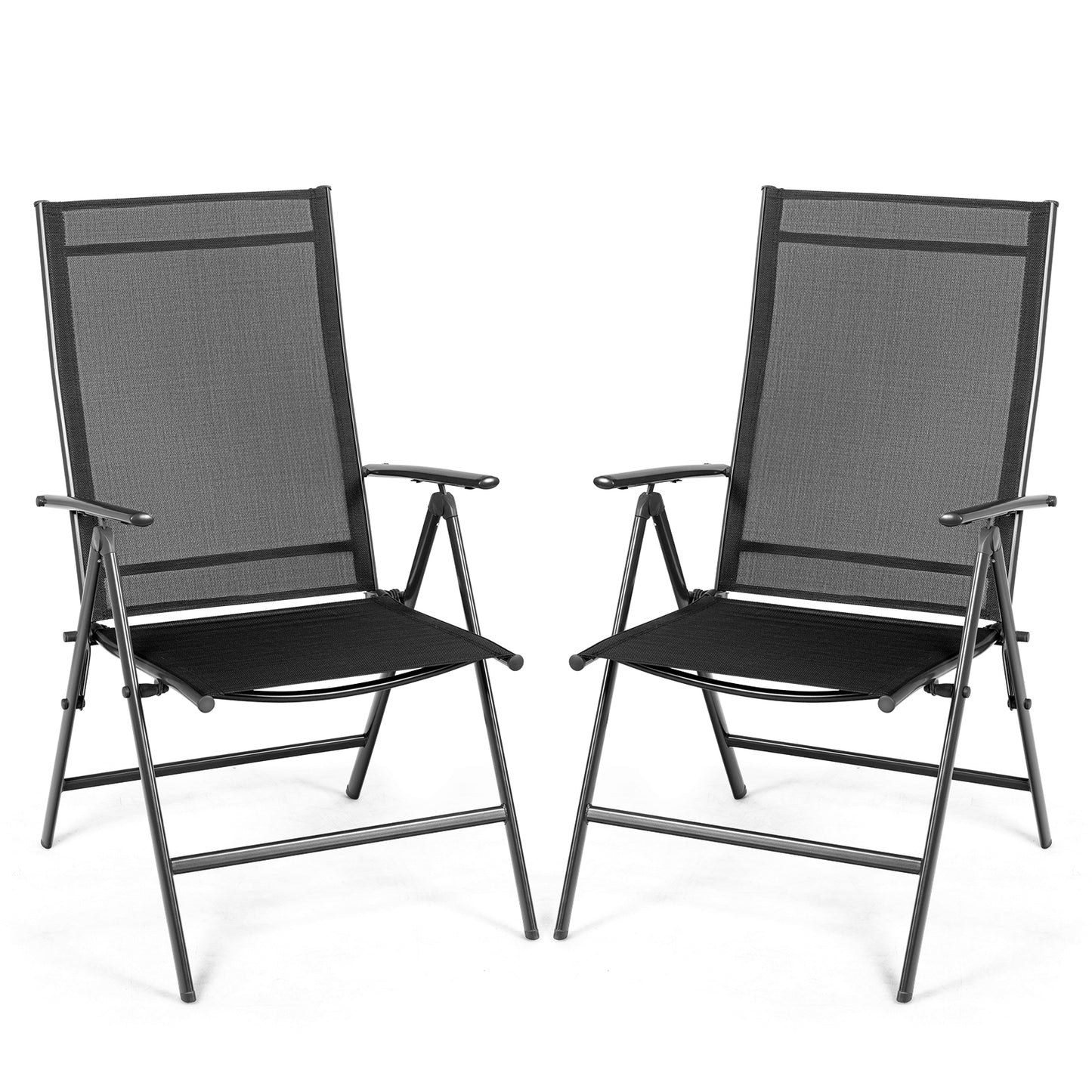 Set Of 2 Adjustable Portable Patio Folding Dining Chair Recliners, Black Patio Dining Chairs Black at Gallery Canada