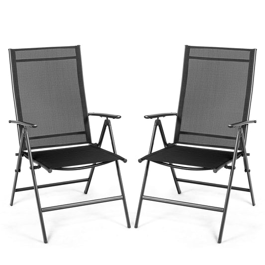 Set Of 2 Adjustable Portable Patio Folding Dining Chair Recliners, Black Patio Dining Chairs Black at Gallery Canada