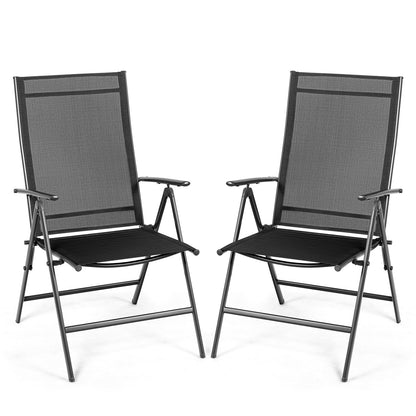 Set of 2 Adjustable Portable Patio Folding Dining Chair Recliners, Black Patio Dining Chairs Black at Gallery Canada